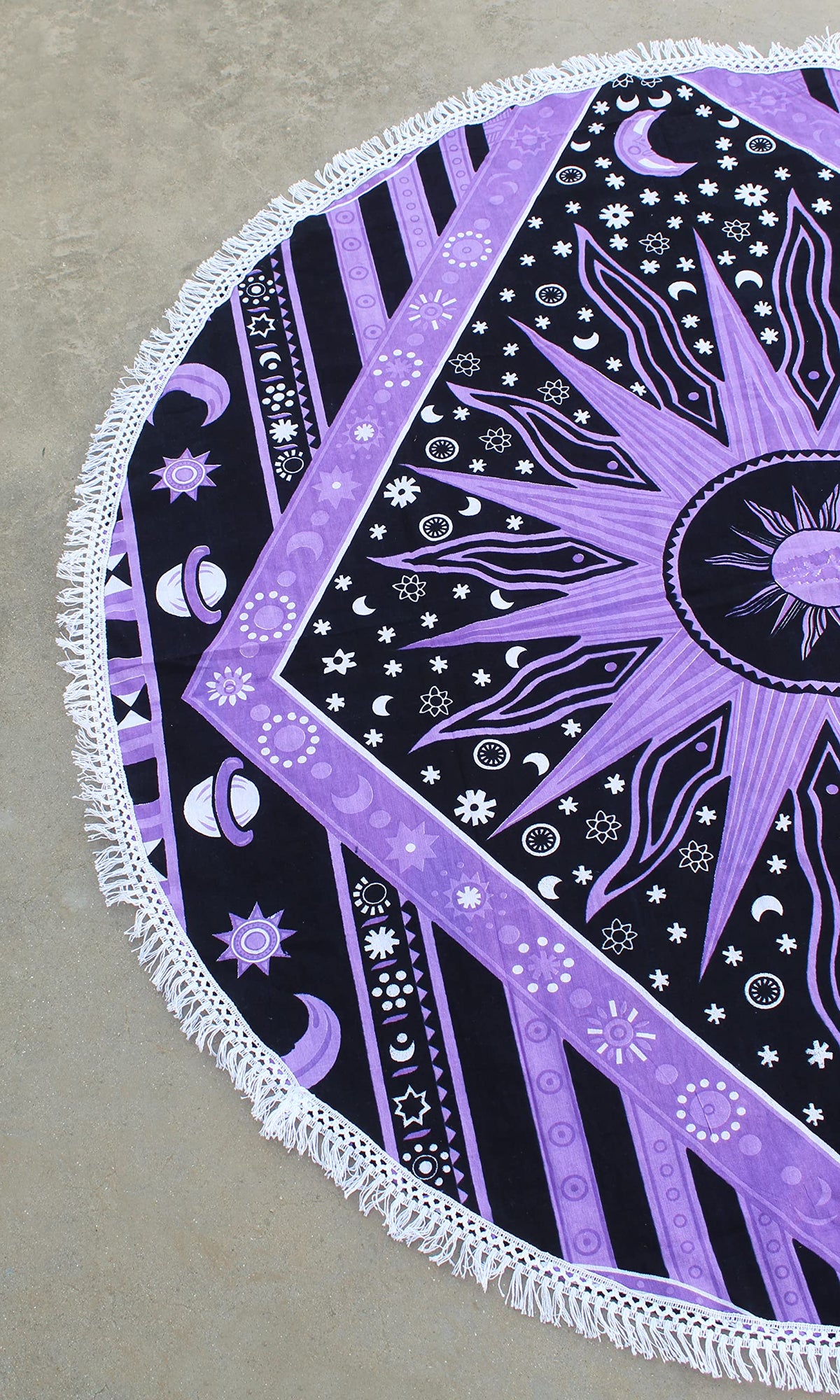Round Beach Tapestry Turquoise Mandala Throw (5'10" (Round) / Purple)