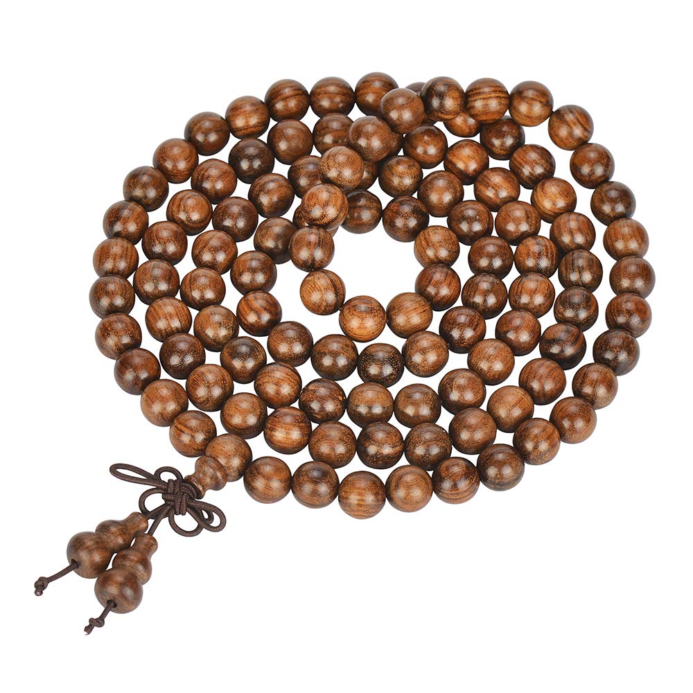 mala beads bracelet 108 8mm Beaded Necklace sandalwood elastic (Gourd - 8mm Rosewood)