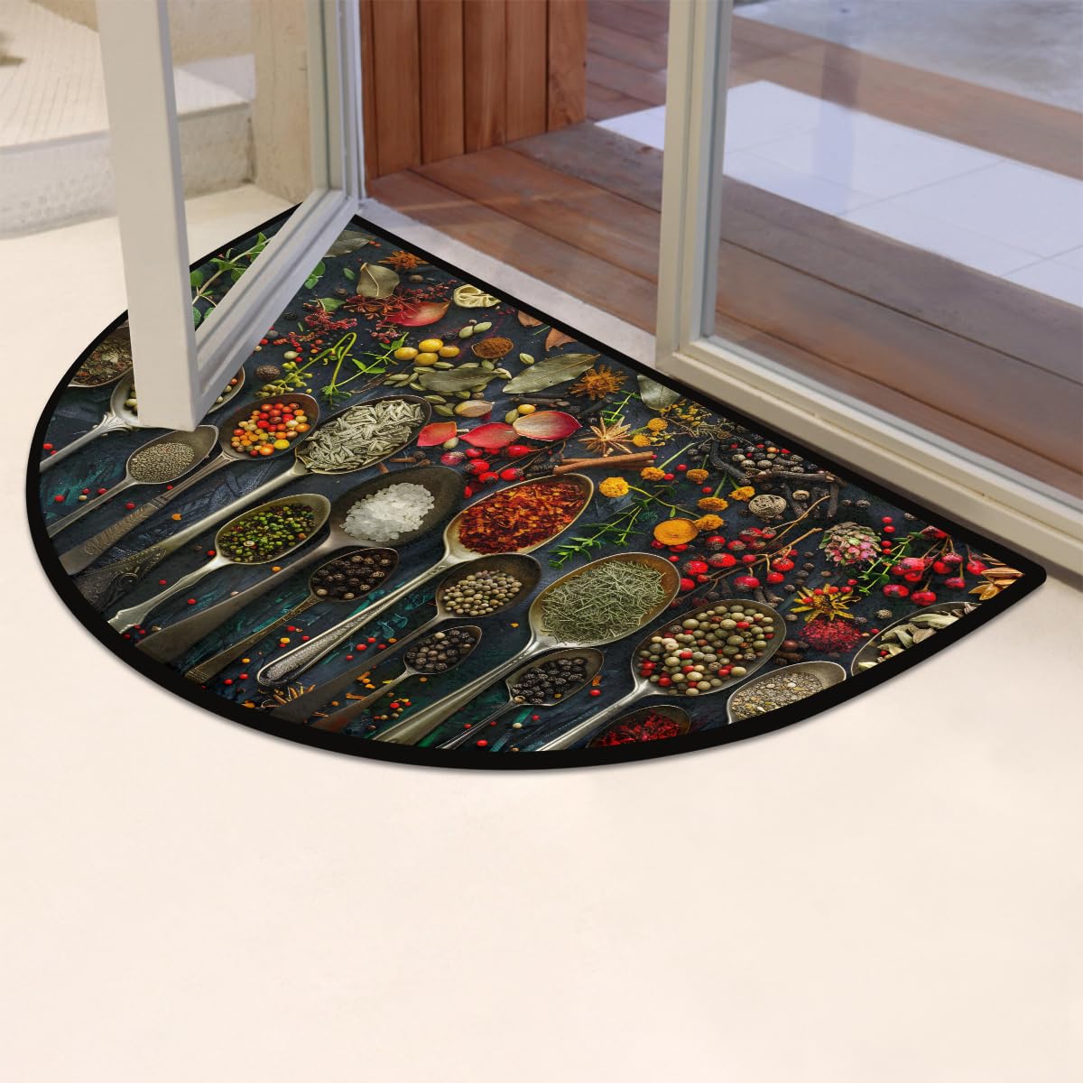Kitchen Vanilla Spices Half Round Door Mat Non Slip Washable Decorative Kitchen Semi Circle Area Rug Absorbent Soft Entrance Mat Indoor for Kitchens Bathroom Patio Front Door Mat Decor (A1)