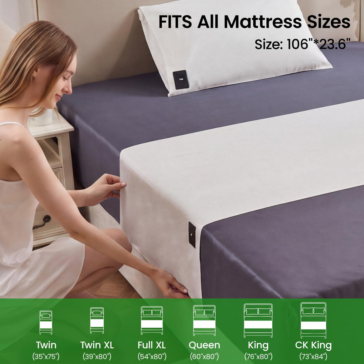 Grounding Mat with Pillowcase (106 x 23.6 inches / White)