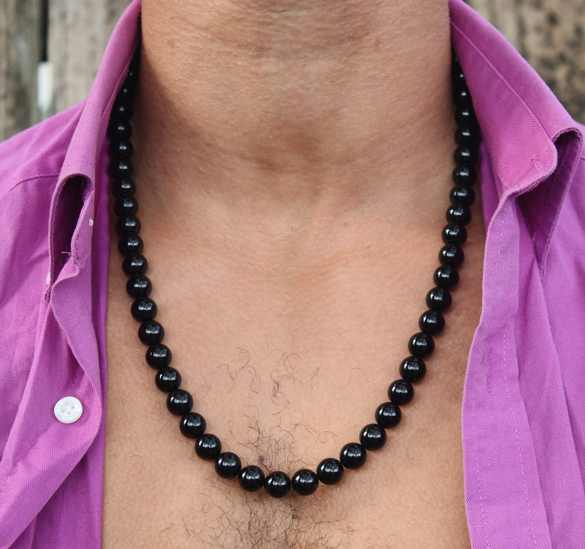 Handmade Black Onyx Crystal Mens Necklace