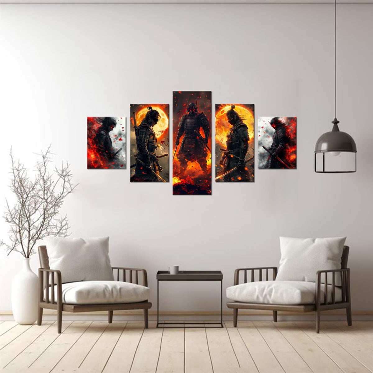 Japanese Pictures Japan Samurai Painting Warrior Figure Theme Anime Wall Art Canvas Print Bushido Posters Artwork for Bedroom Bathroom Office Living Room Home Decor Framed 5 Piece 60''W x 32''H (60"Wx32"H / Samurai 5P-29)