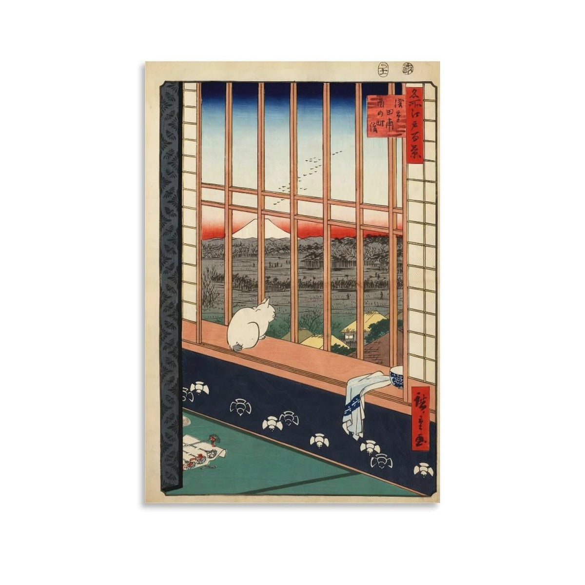 Japanese Ukiyoe Cat Window Sunset Mount Fuji Canvas Printing Wall Art Prints Vintage Hiroshige Style Poster Zen Landscape Wall Decor Posters Living Room Bedroom Study 20x30inch (style-11 / 20x30inch(50x75cm) Unframe)