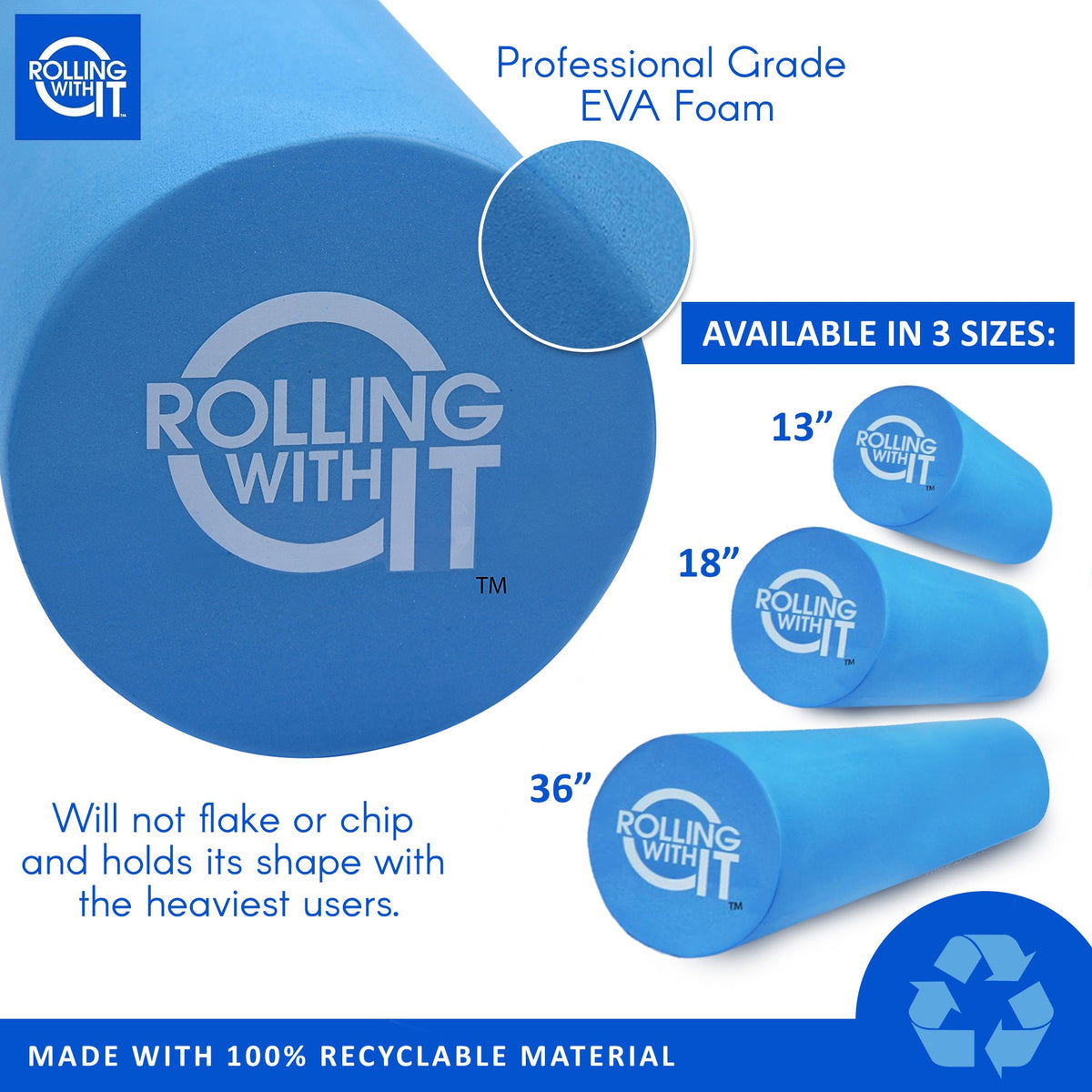 High Density Foam Roller for Physical Therapy (18 x 6 Inch)