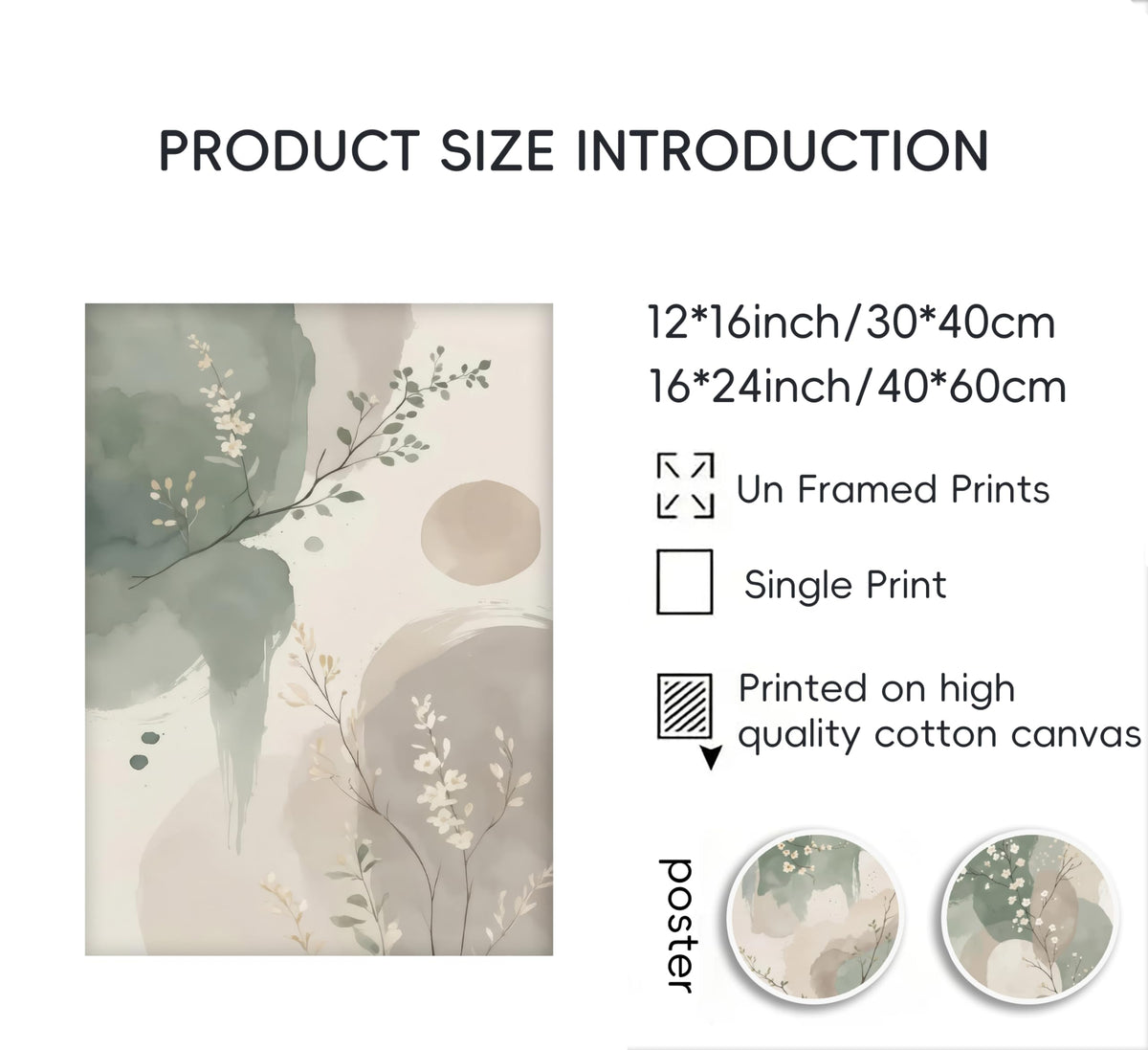 3 Piece Watercolor Botanical Canvas Wall Art Sage Green Beige Prints Painting Picture Wall Decor Modern Zen Floral Poster Print Artwork for Dining Bedroom Living Room Office Home Decoration (poster / 16"L x 12"W)