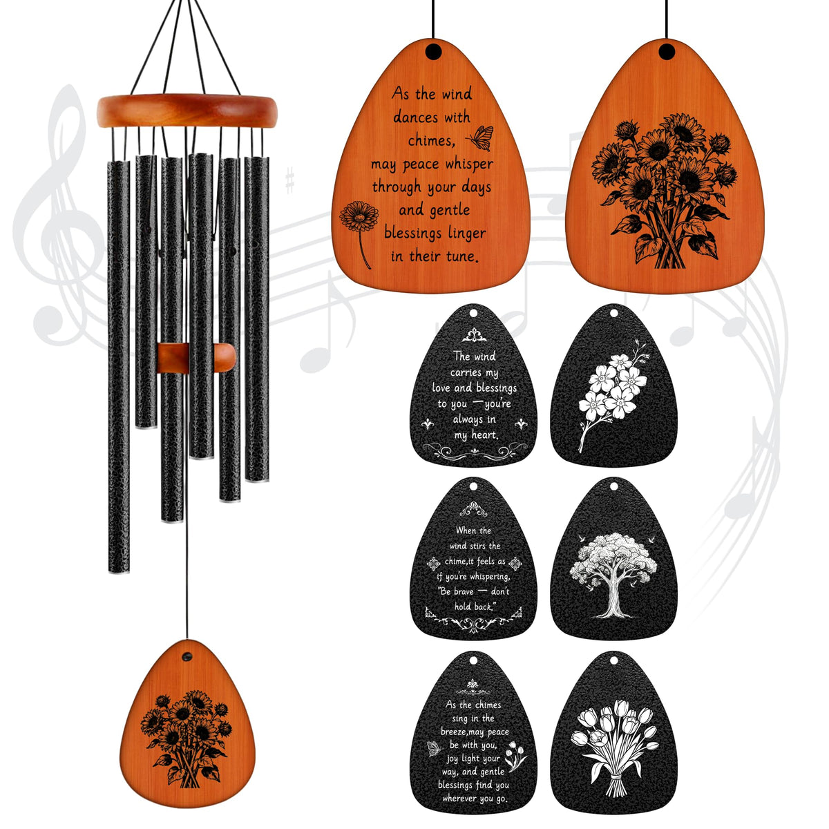 32" Matte Textured Aluminum Wind Chimes for Outdoor Patio & Garden (Black / 32")