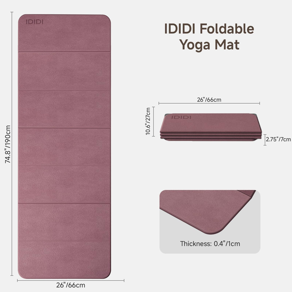 Foldable Yoga Mat 74.8"x26"x0.4" (Deep Pink)