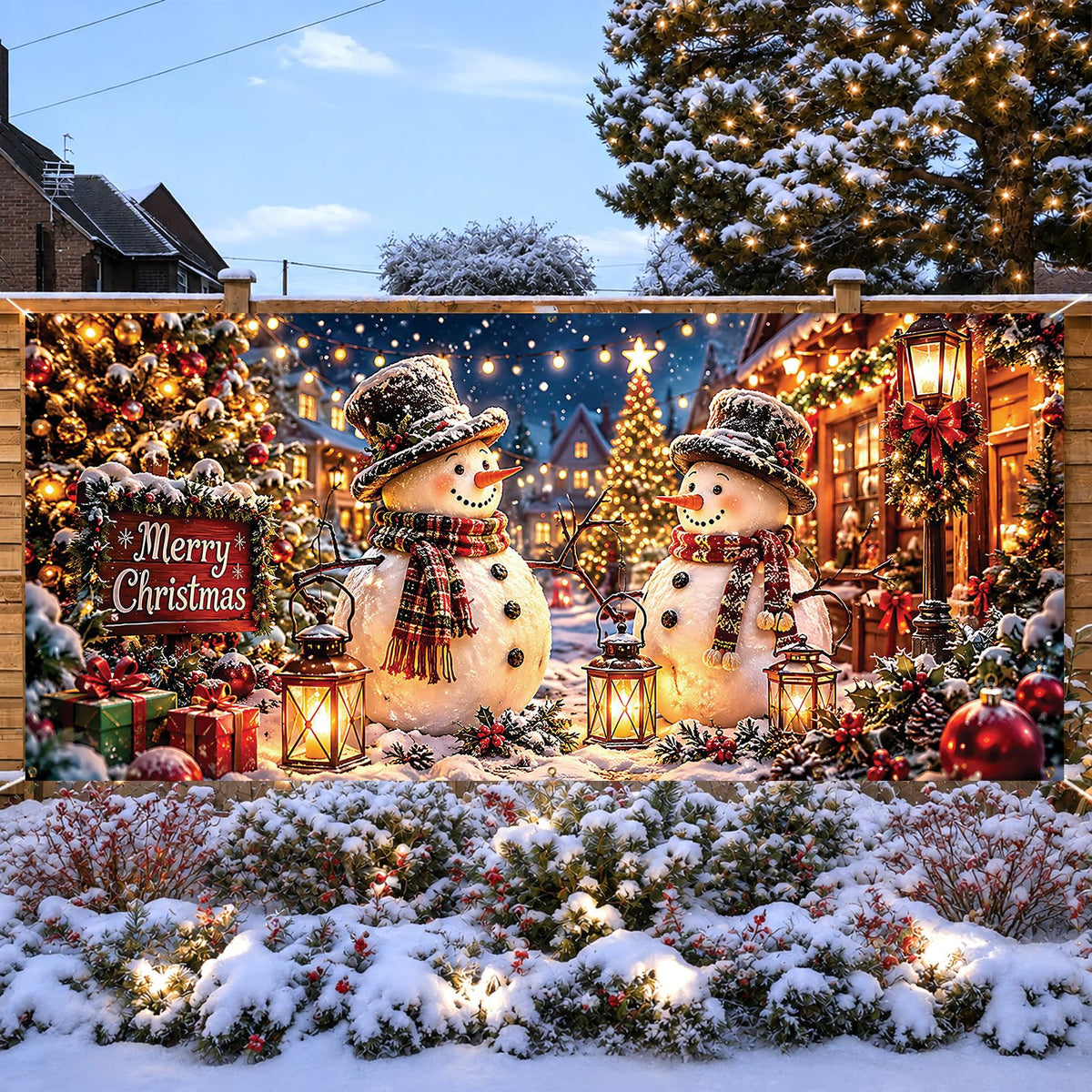 Christmas Snowman Garage Door Cover Banner Winter Wonderland Backdrop (Snowman)