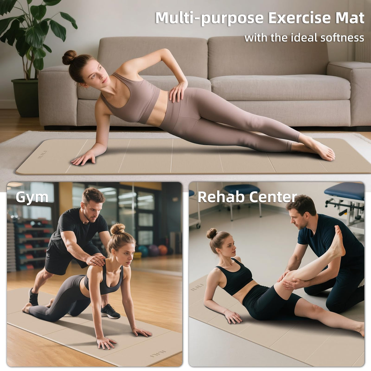 Foldable Yoga Mat 10mm (Beige+Black)