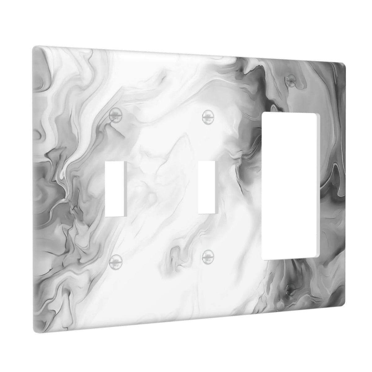 White Black Grey Ombre Marble 3 Gang 2 Toggle 1 Decorator (White Black/Grey Ombre Marble / 2 Toggle 1 Decorator)