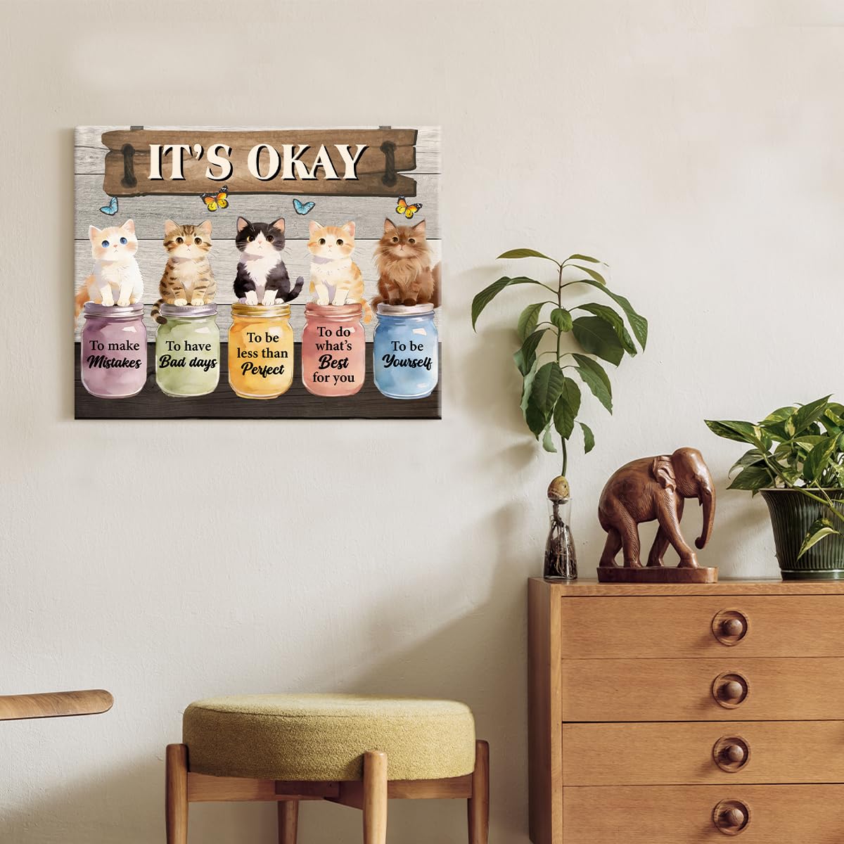 Cute Cat Inspirational Wall Art Motivational It's Okay Poster Wall Decor (Cat Inspirational)