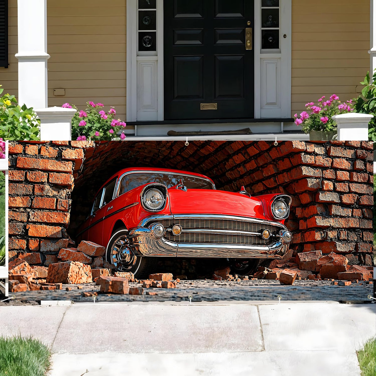 Red Classic Car Garage Door Banner Mural (204 / 7 x 16 ft)