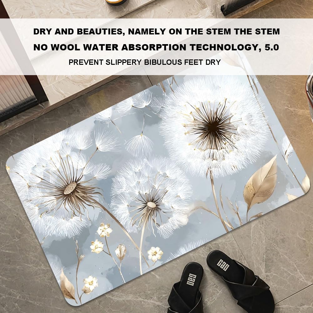 Bath Mat Bathroom Rug (Spherical White Dandelion / 16 x 24 inches)