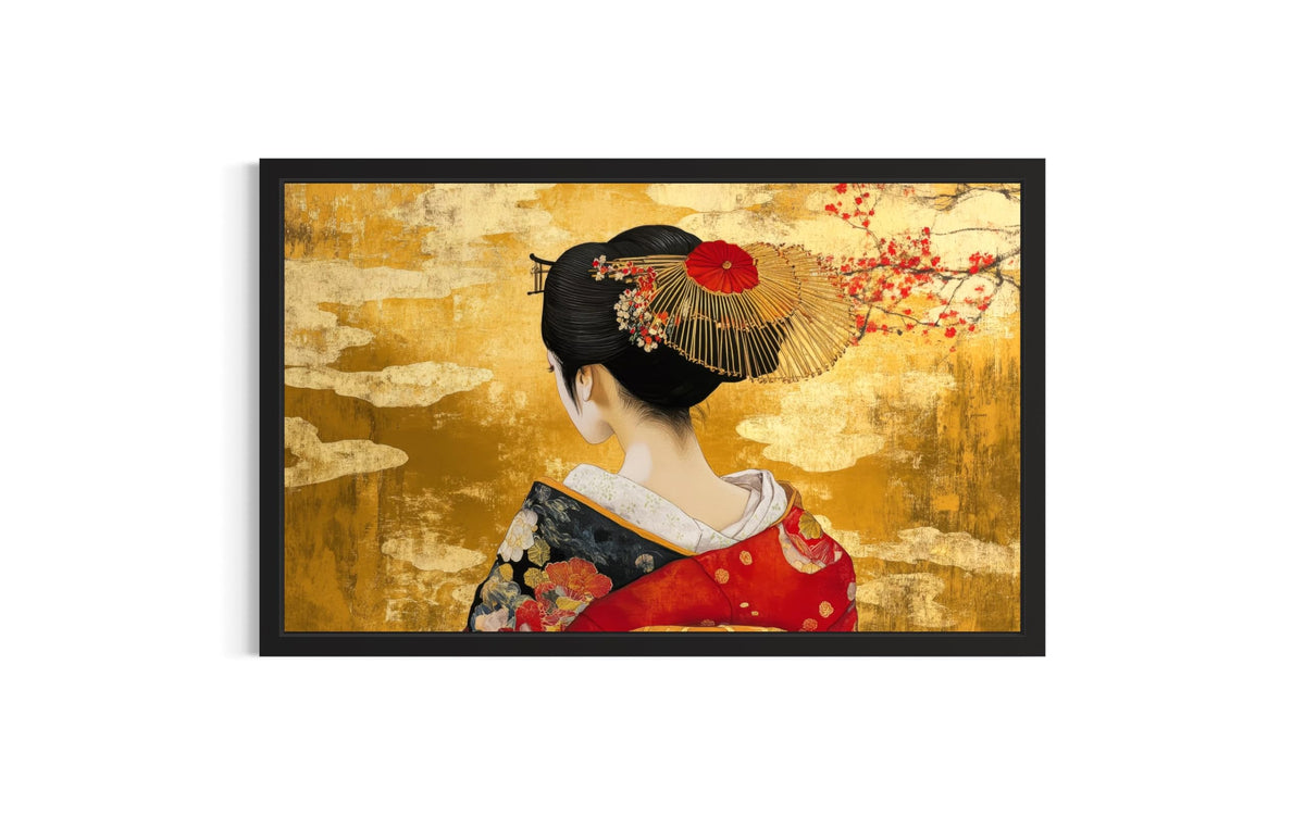 Geisha's Black Framed Wall Art Print Poster (Geisha's Back / 24"L x 18"W)