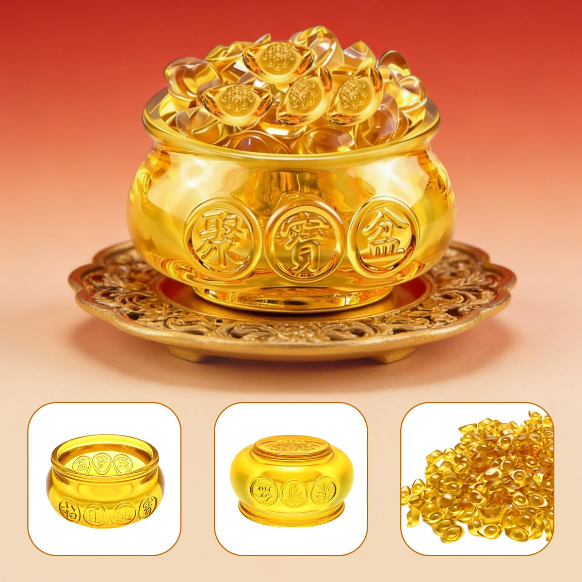 4.75" Large Feng Shui Treasure Basin with 186 Crystal Ingots (4.75inches)