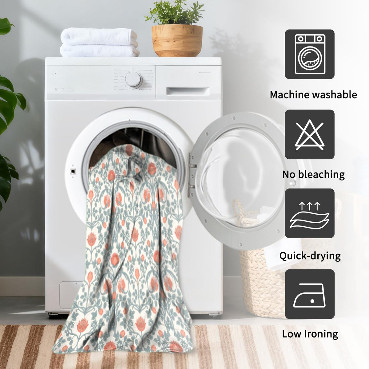 Art Nouveau Floral Print Waterproof Fabric Shower Curtain with Rings (Classic Flora)