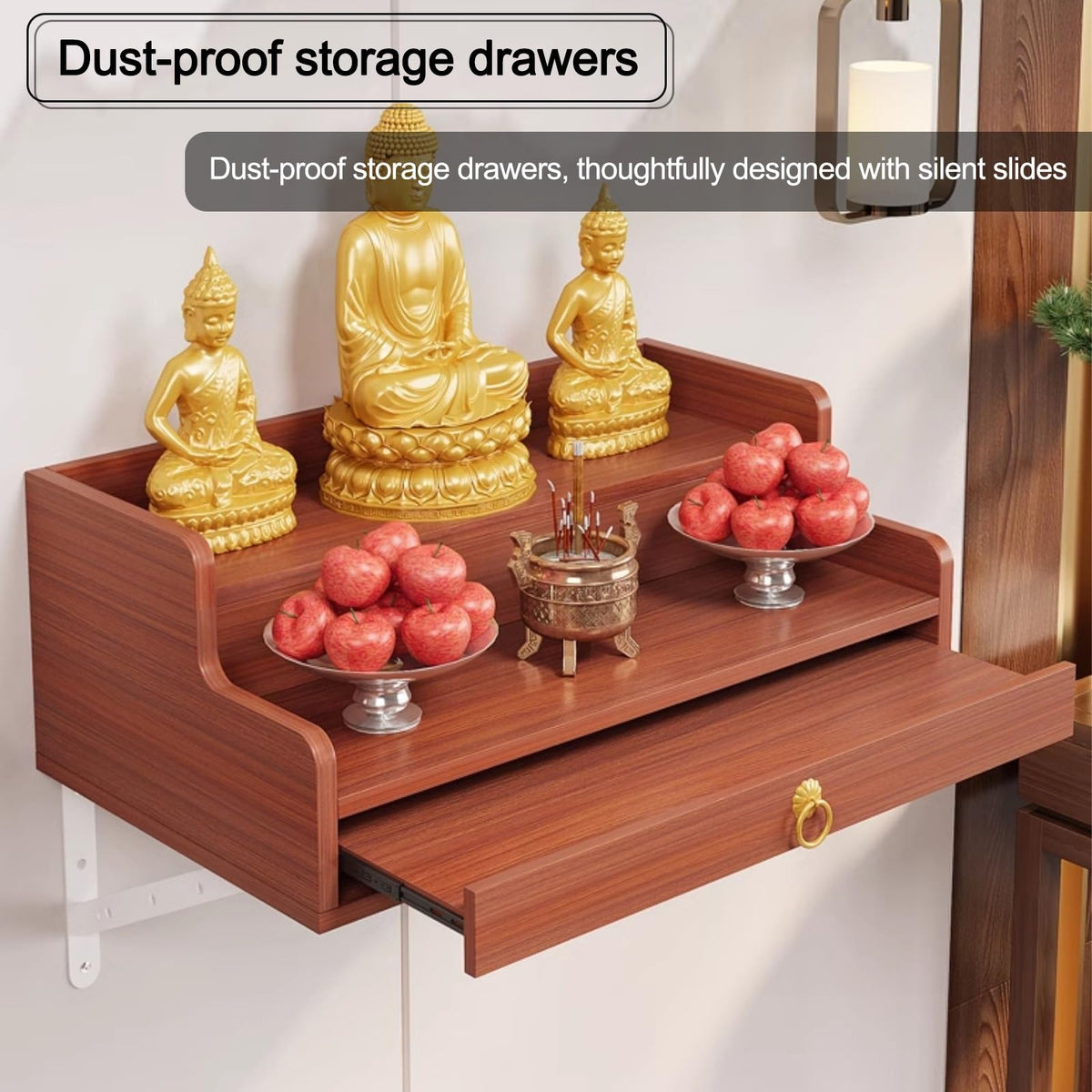Solid Wood Altar Table Shelf (Brown / 50cm/19.7in)