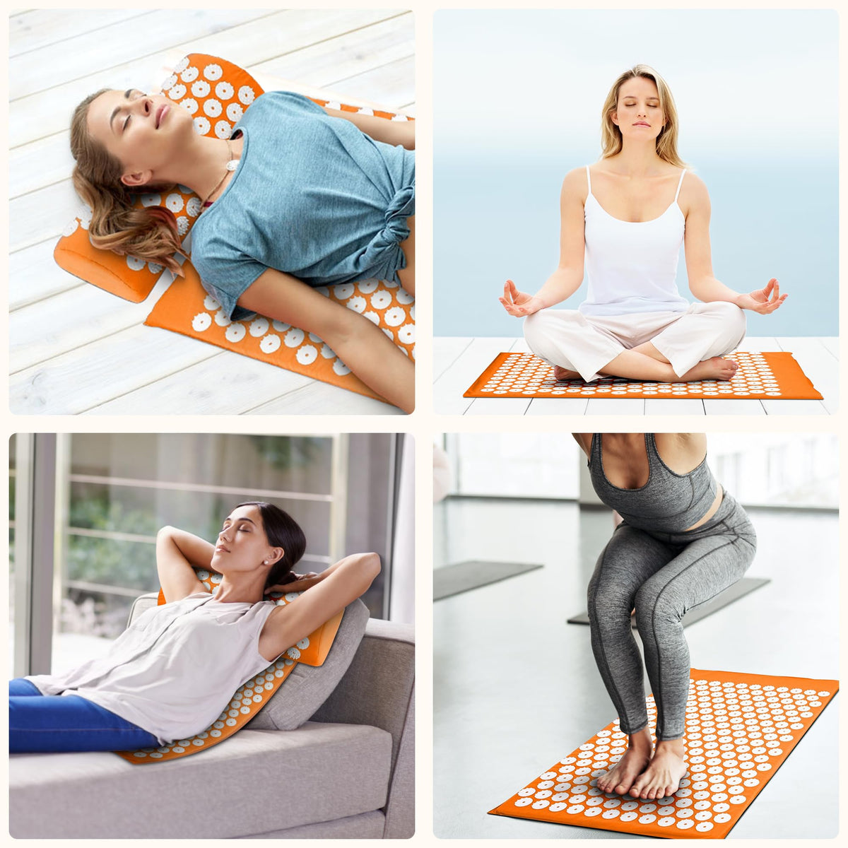 Acupressure Mat and Pillow Set for Back (Orange)