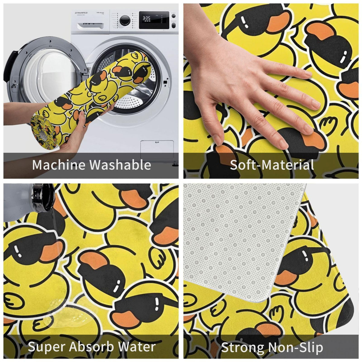 Cartoon Rubber Duck with Sunglasses Bath Mat Non (1'4" x 1'11" (Rectangular) / Yellow Duck Wearing Sunglasses)