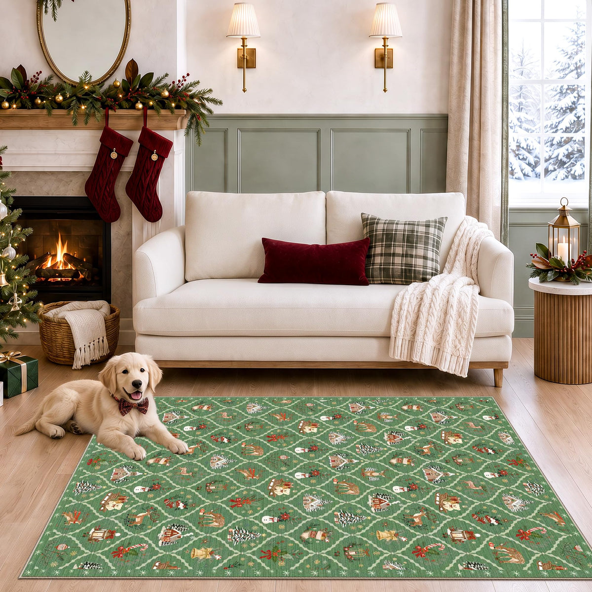 Washable 3x5 Christmas Area Rug (Sage Green / 3' x 5' (Rectangular))