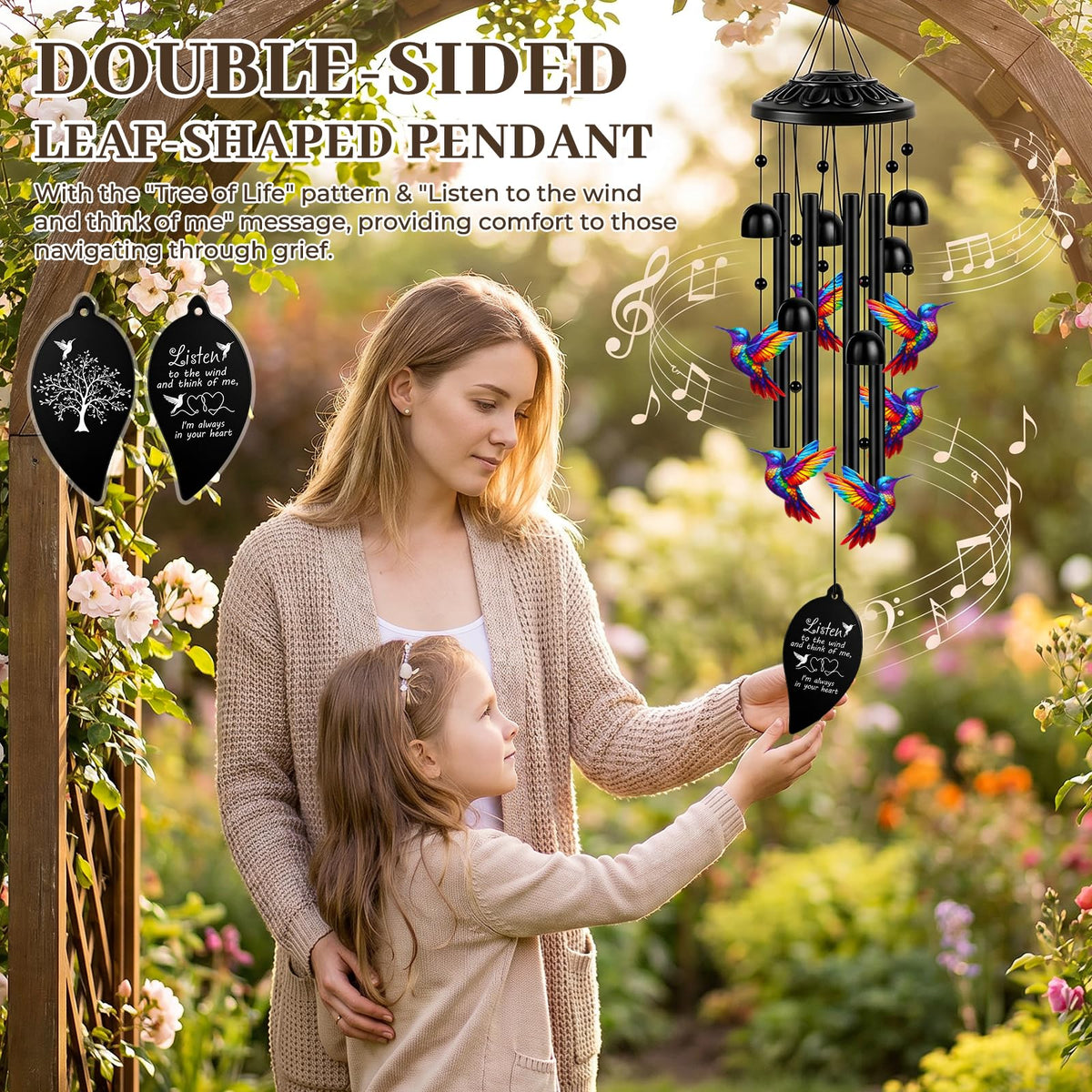 Metal Sympathy Wind Chimes for Loss of Loved One (Black)
