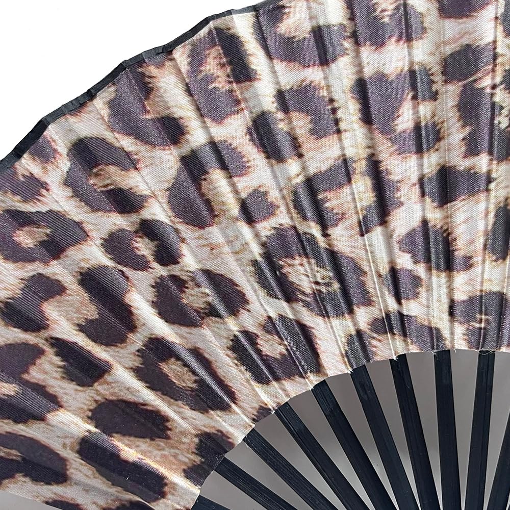 4 pcs Leopard Print Hand Portable Fan Handheld Bamboo Fans Elegant Retro Fan Home Dancing Party Wedding Silk Bamboo (Multicoloured-9)