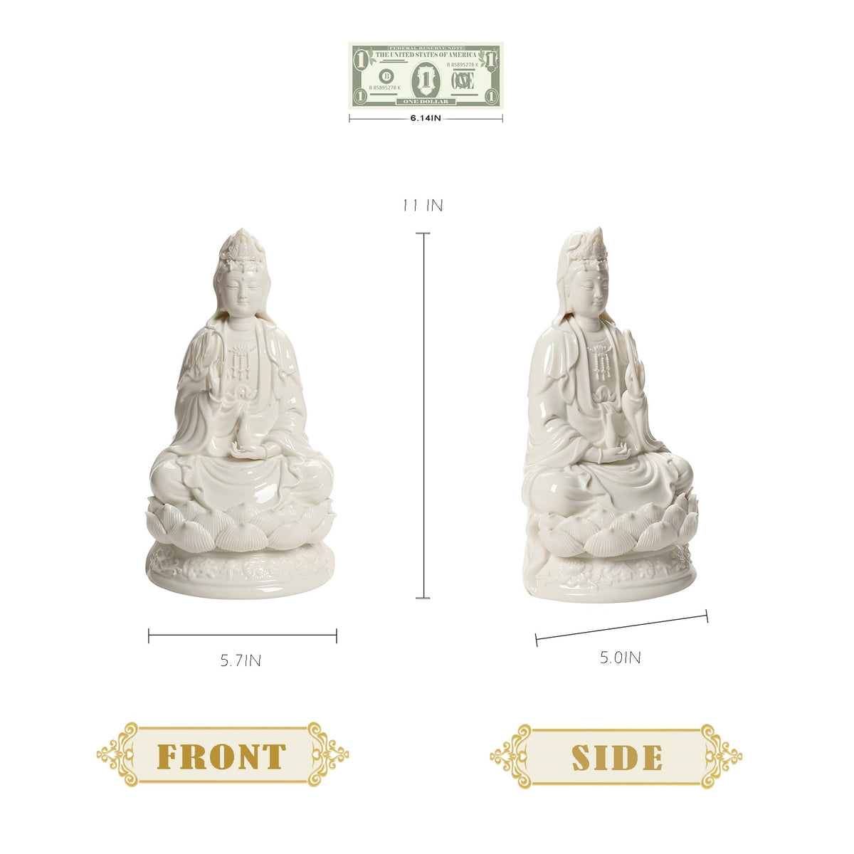 Porcelain Guan Yin Statue (White / Medium)