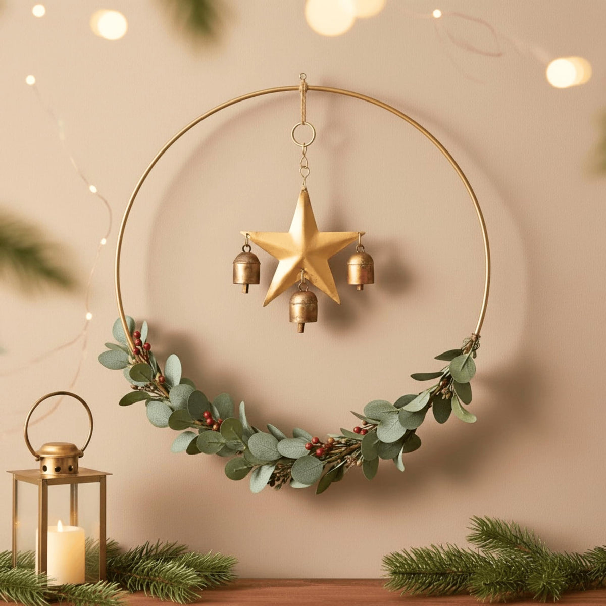 Wind Chime for Outside with 3 Rustic Cow Bells (Golden Star Chime)