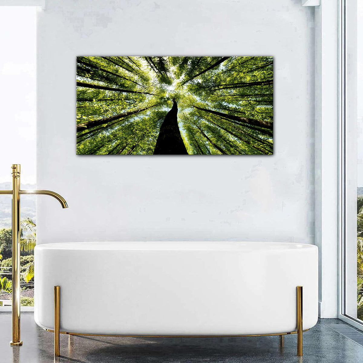 Green Nature Forest Wall Art Mountain Scenic Wall Decor for Living Room Bedroom Sunrise Nature Painting Canvas Prints Morning Sunlight Picture Modern Artwork Living Room Bedroom Home Decoration 24x48" (48"L x 24"W / Forest)