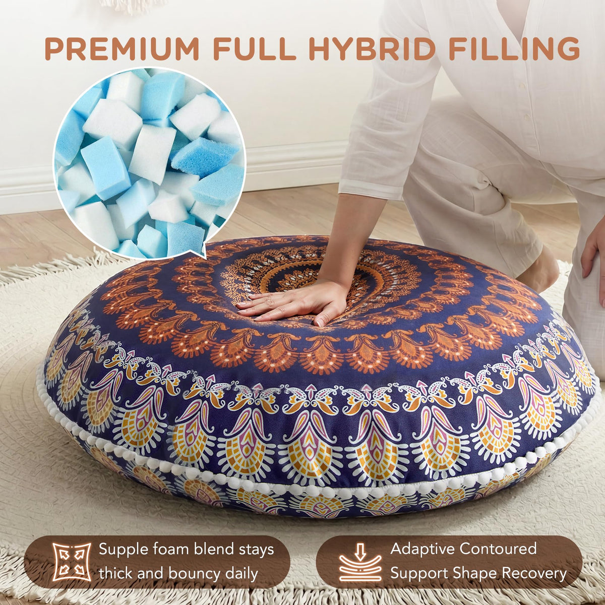 Floor Pillows 2 Pack (2 Count (Pack of 1) / Round | Yellow)