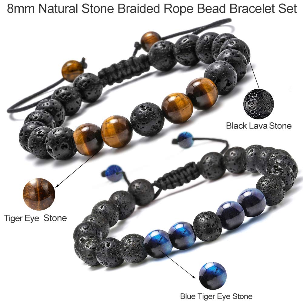 Bracelets for Men Gifts ("Lava Rock&Yellow Blue Tiger Eye Bracelets)