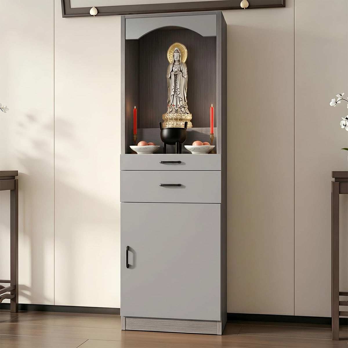 Solid Wood Altar Table (Light Gray + Dark Gray Wood / 15.7" x 15.7" x 65.4")