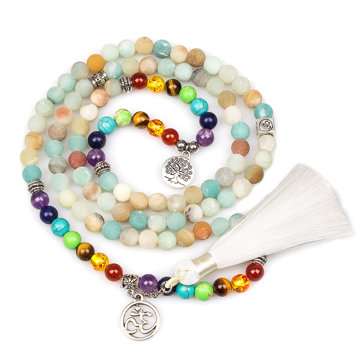 Necklace 108 Mala Beads Bracelet Buddhist Prayer Pendant Necklace (Tassel-Amazonite)
