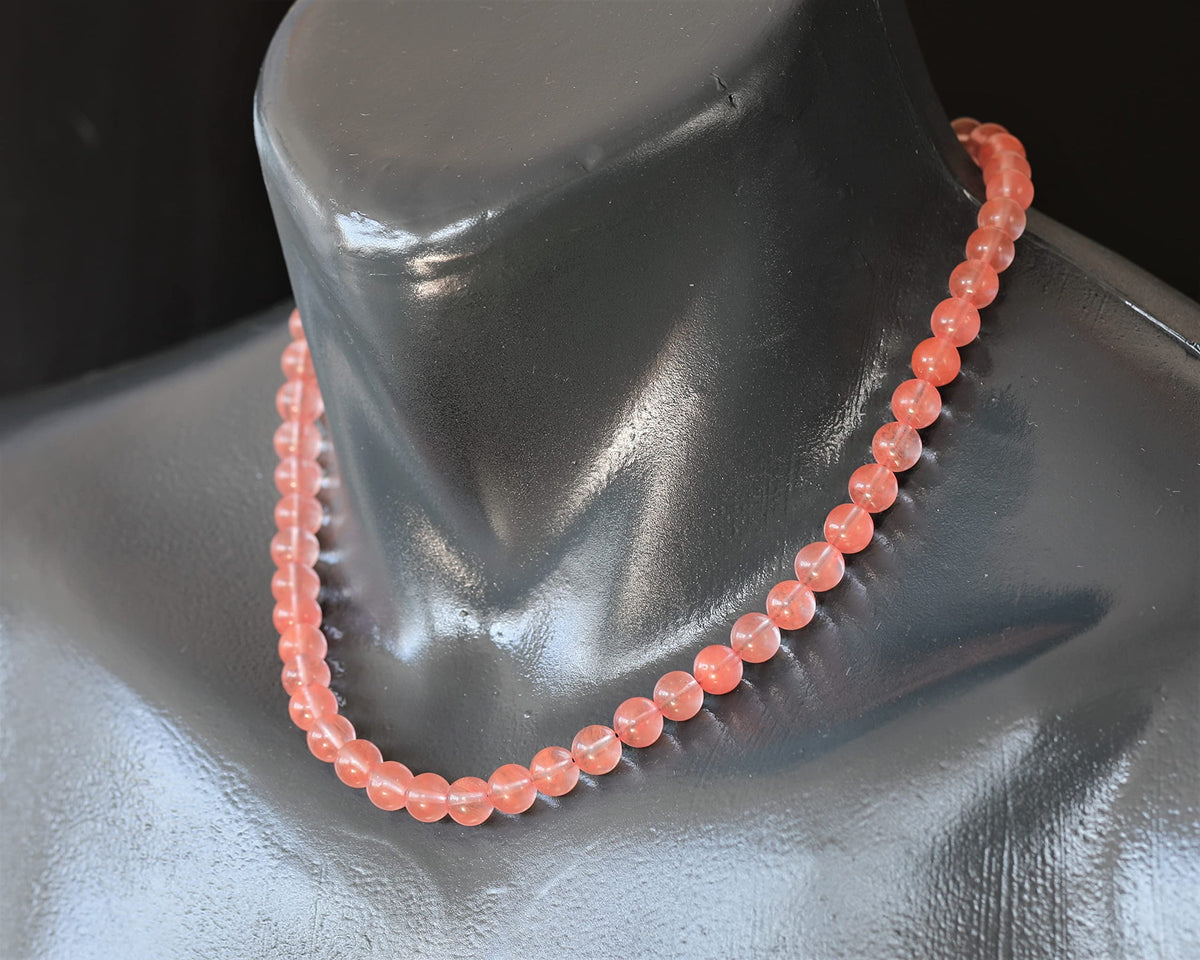 Natural Cherry Quartz Beaded Choker Necklace (Cherry Quartz / 18 Inches)