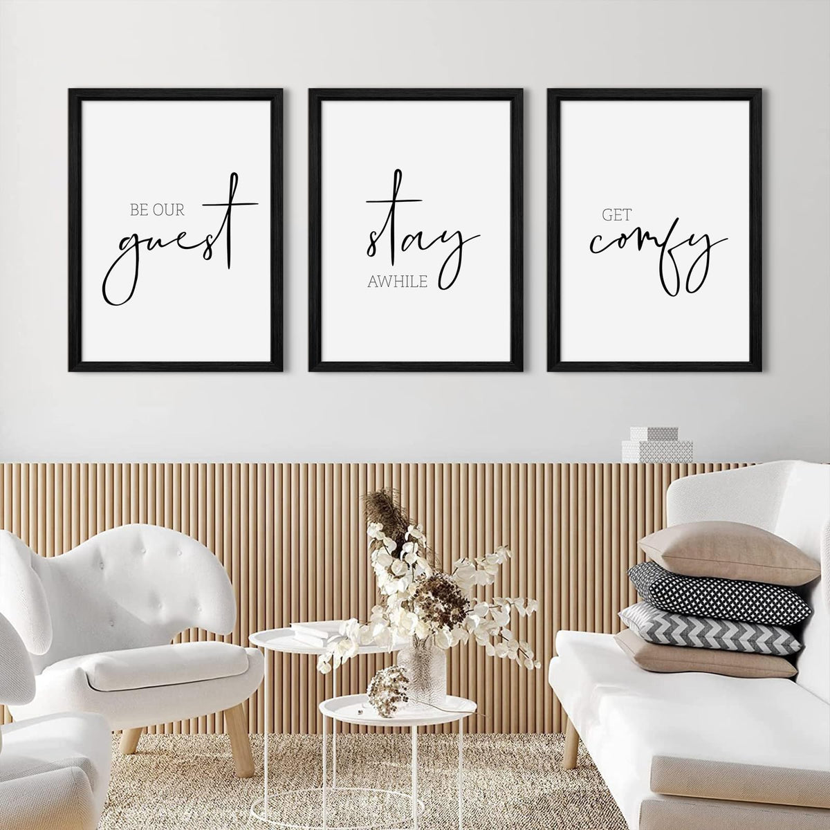 Be Our Guest Wall Decor Guest Room Wall Art Decor Stay Awhile Signs for Home Decor Minimalist Wall Art Over The Bed Sign Guest Bedroom Wall Decor Canvas Painting 12x16 Inch Wood Framed Set of 3 (Guest Room Prints / 12x16 Inch Framed)