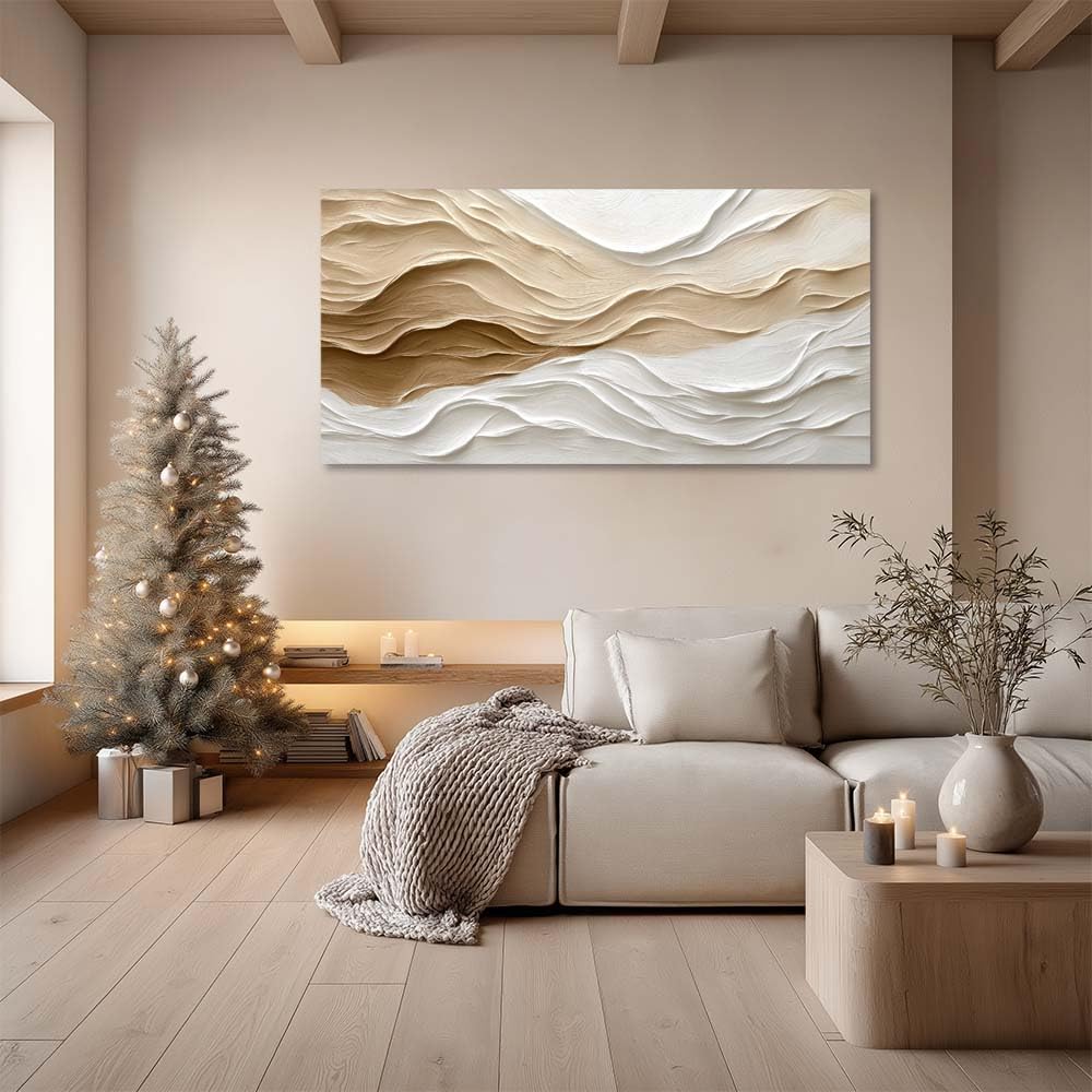 Neutral Beige White Wave Canvas Wall Art Modern Abstract Painting Flat Print Gallery Wrapped Minimalist Boho Artwork for Living Room Bedroom Bathroom Decor (Bohemian / Beige Flowing Lines 13 / 58"L x 28"W)