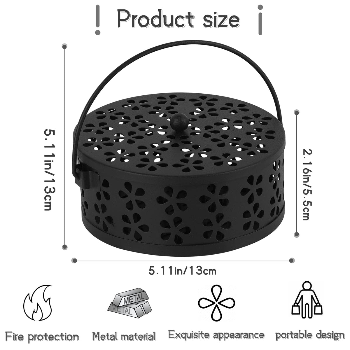 Portable Iron Mosquito Coil Holder with Handle for Outdoor (Black)