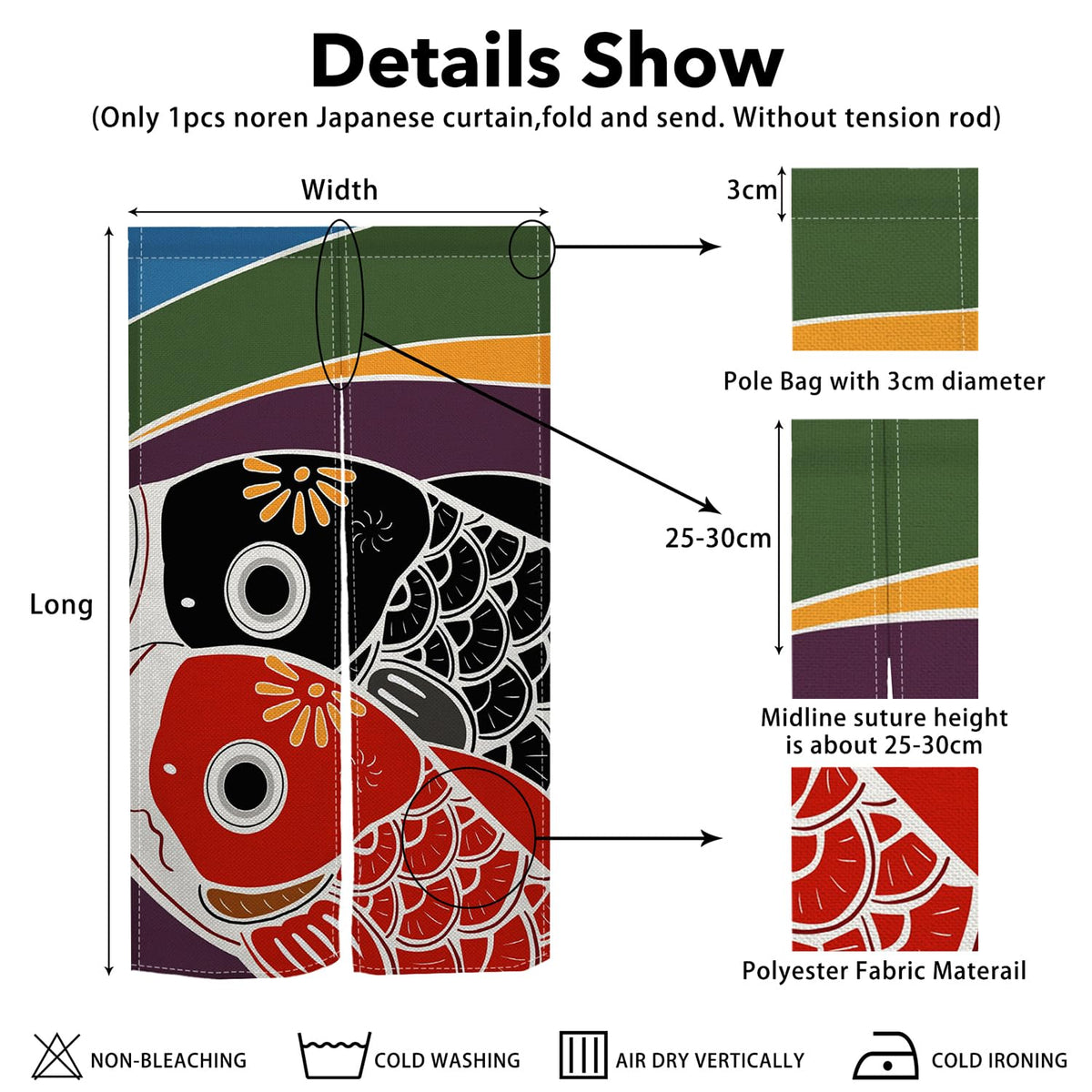 Noren Japanese Doorway Curtain Koi Fish Entrance Feng Shui Door Curtains Cute Animal Window Treatment Bedroom Partition Kithchen Bathroom Door Decor 33.5 x 59 Inch (Black Red)