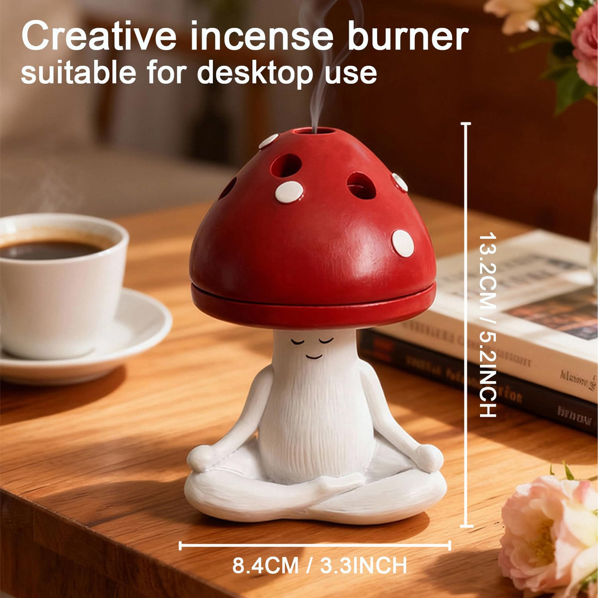 Mushroom Incense Burner Meditating Cute Resin Incense Holder Red (Red)