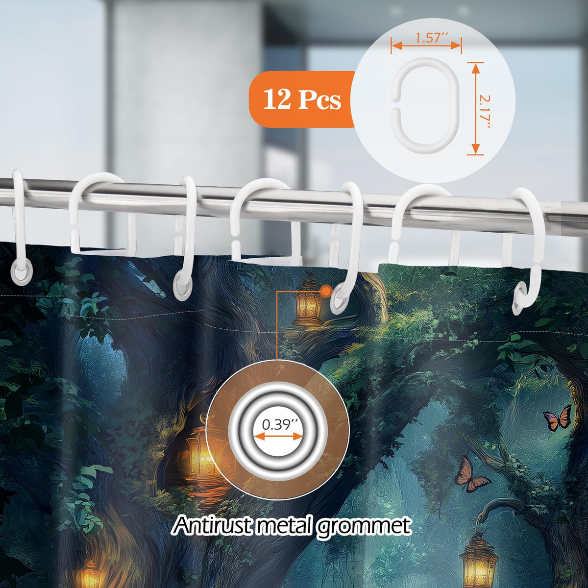Enchanted Forest Shower Curtain Magical Woodland Lantern Fantasy Gothic Whimsical Mystery Fairy Tale Vintage Bathroom Decor Bathtub Curtain Fabric Shower Curtain Set with 12 Hooks (Enchanted Lantern Forestt / 72"W x 72"L (Pack of 1))