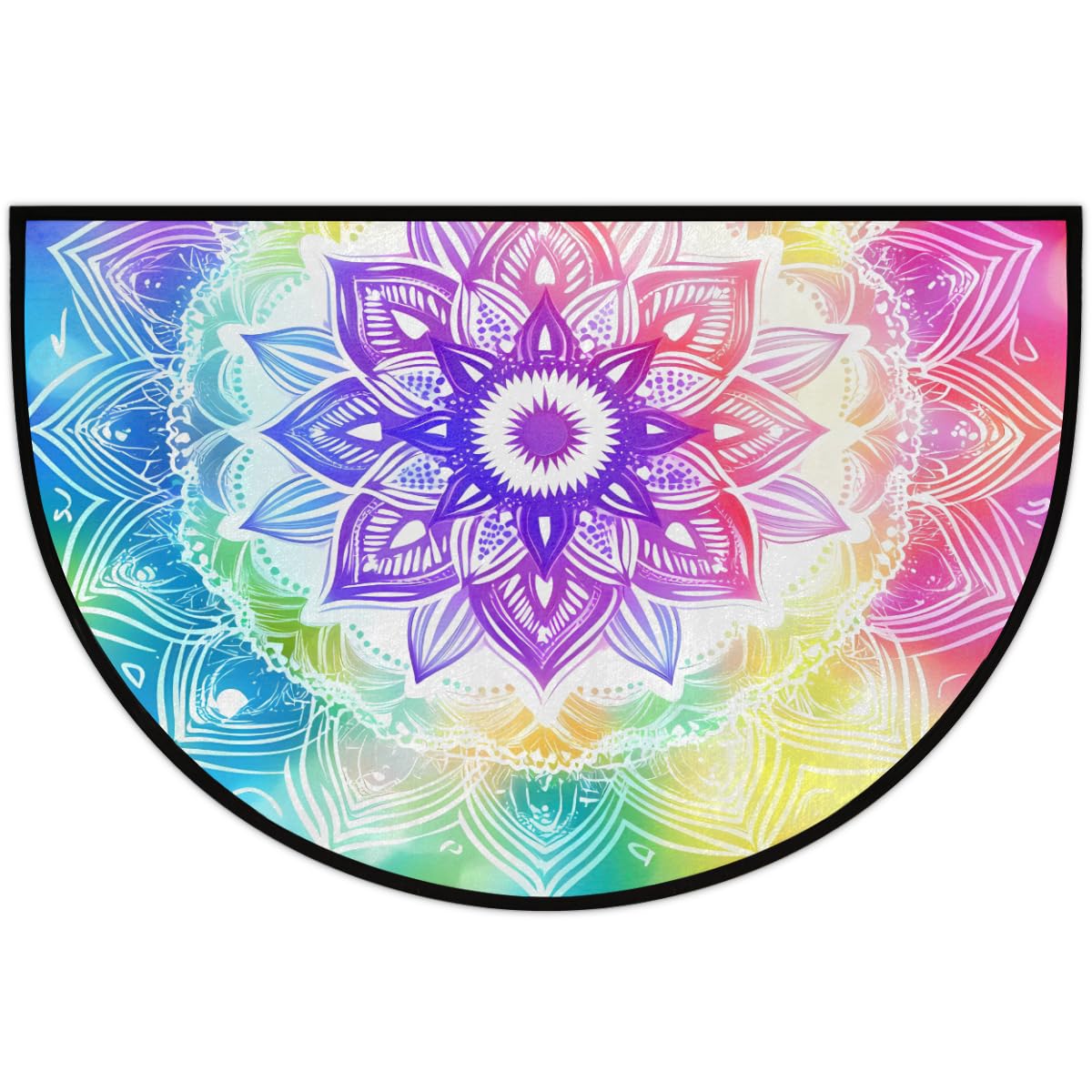 Rainbow Mandala Floral Half Round Door Mat Indoor Entrance Low Pile Non Slip Absorbent Semi Circle Welcome Mats Doormats 36x24 in Floor Mats for Home Kitchen (Rainbow Colored Mandala Floral)