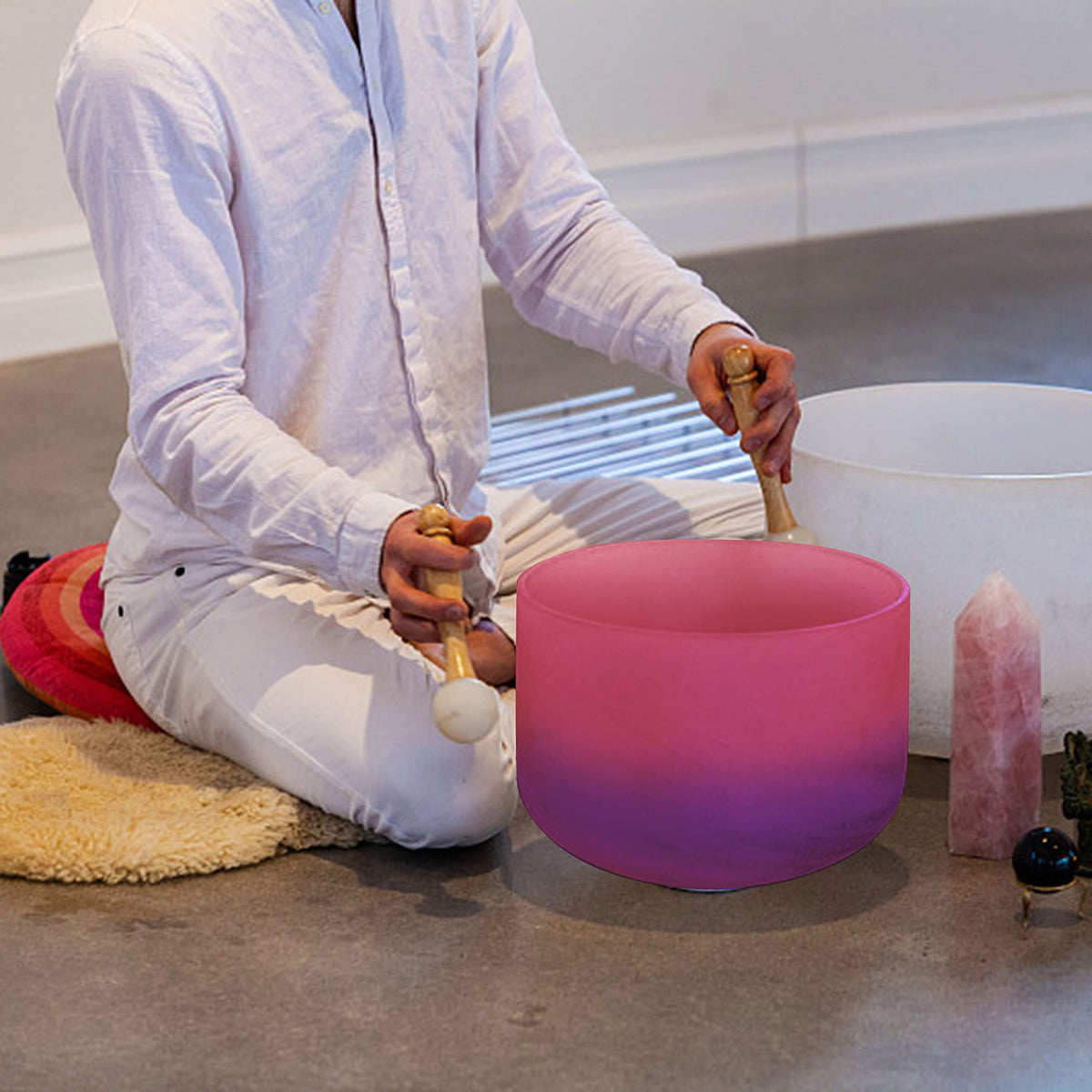Pink Purple F Note Crystal Singing Bowl Heart Chakra 8 inch with Suede Mallet (8 inch No Case / Pink Purple F Note)