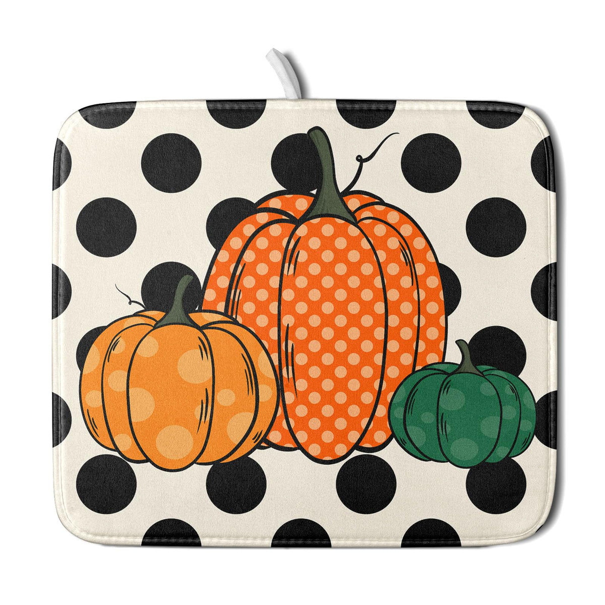 Autumn Pumpkin Dish Drying Mat for Kitchen Counter (Pumpkin and Black Dot230807 / 16" x 18")