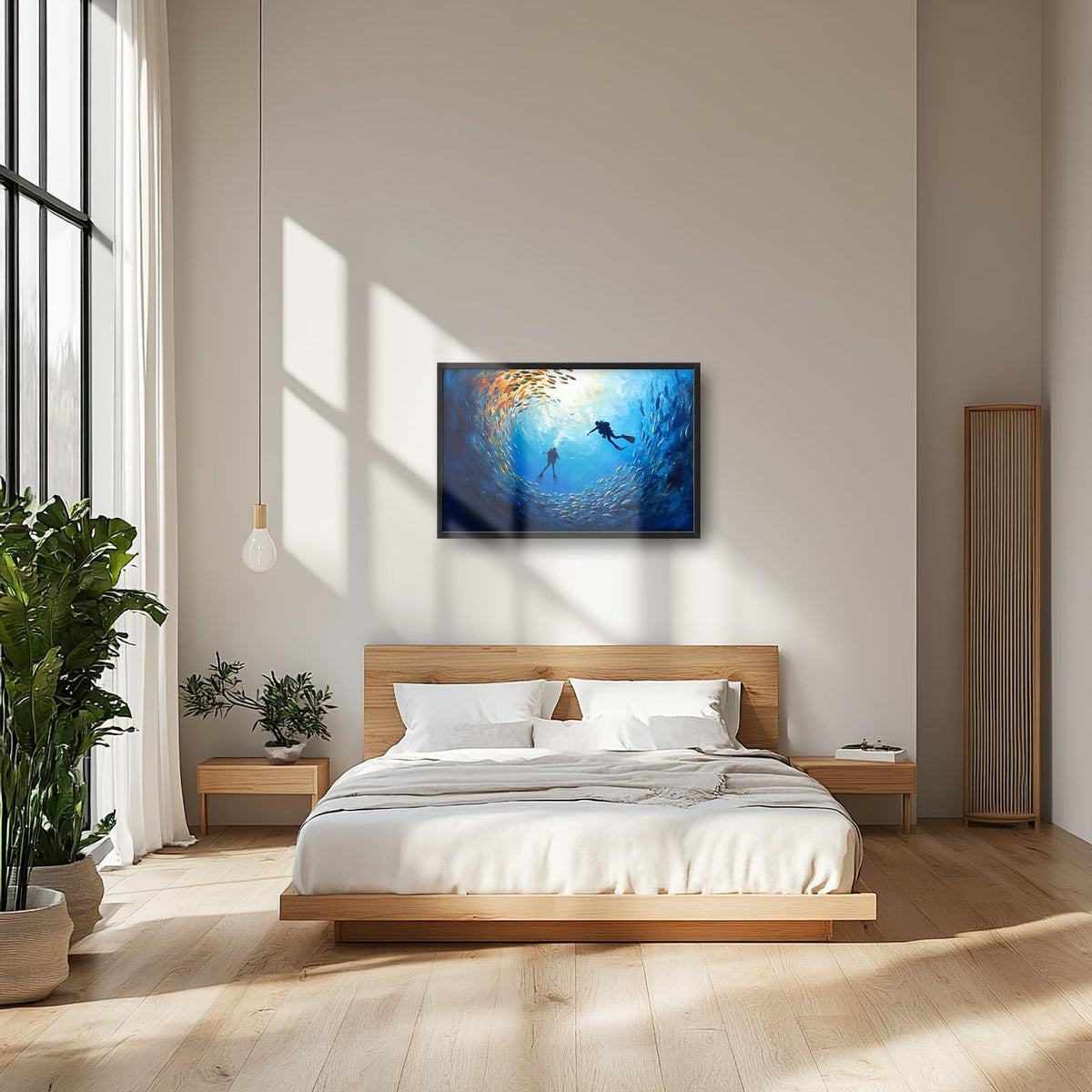 Large Framed Ocean Diving Wall Art Fish Wall Decor 36"x24" (dive / 36"L x 24"W)