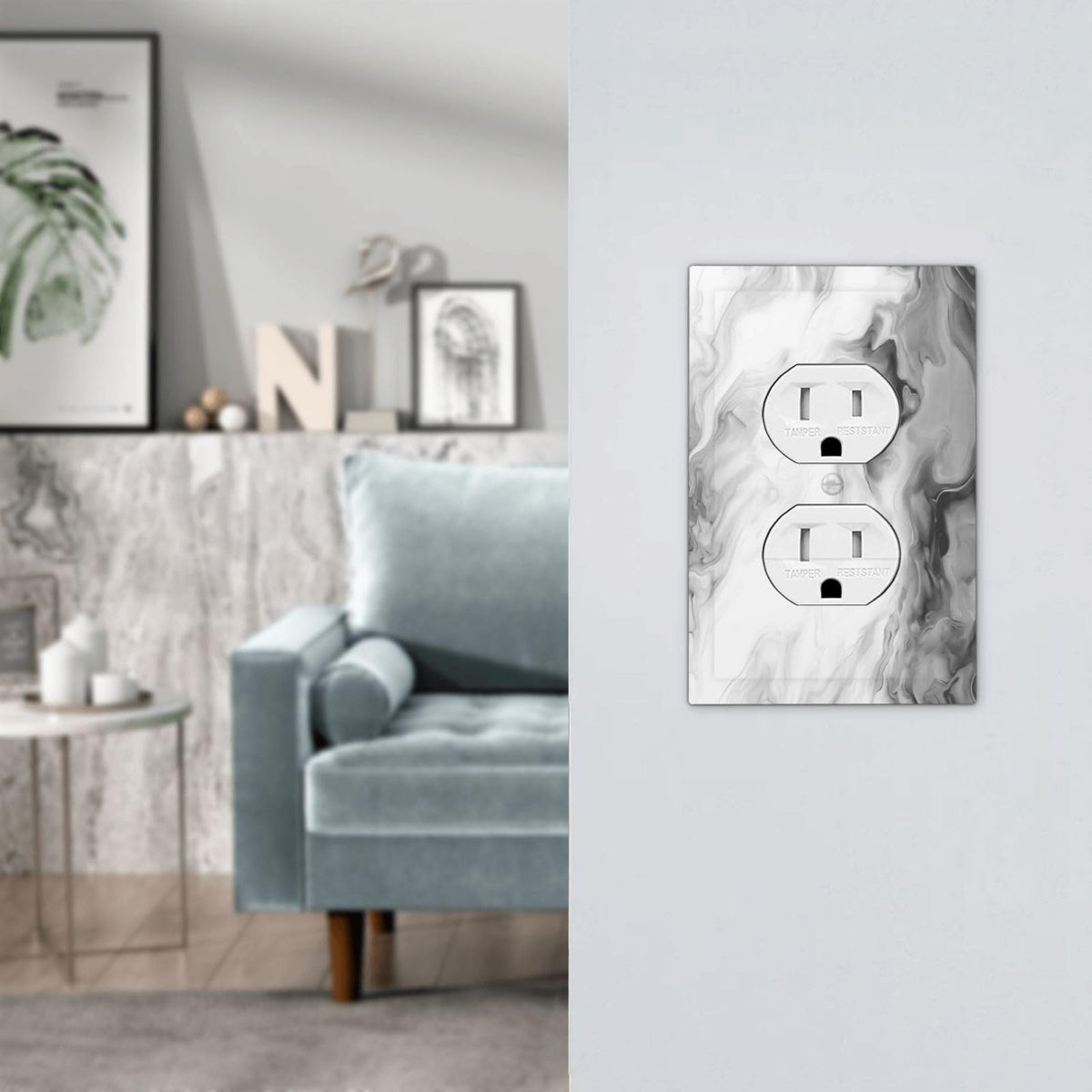 White Black Grey Ombre Marble Decorative 1 Gang Receptacle Outlet Cover Electrical Duplex Wall Plate Single Duplex Wall Plate Light Switch Cover (White Black/Grey Ombre Marble / 1-Gang Duplex Mid)