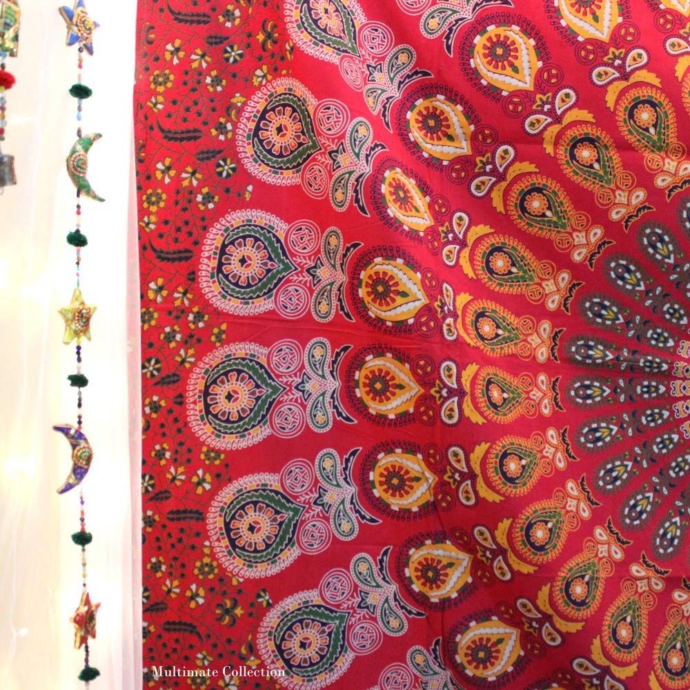 Tapestry Wall Hanging Hippie Mandala Bohemian Hippy Psychedelic Design Indian Tapestries Bedspread 84 x 90 Inches (90.6"L x 84.7"W / Red_Yellow)