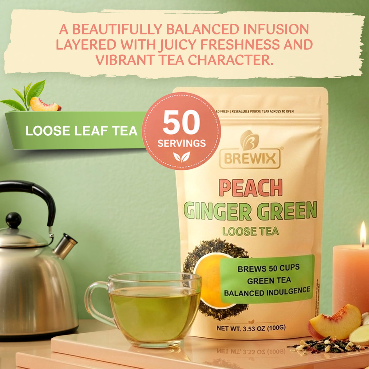 Peach Ginger Green Tea (3.53 Ounce (Pack of 1))