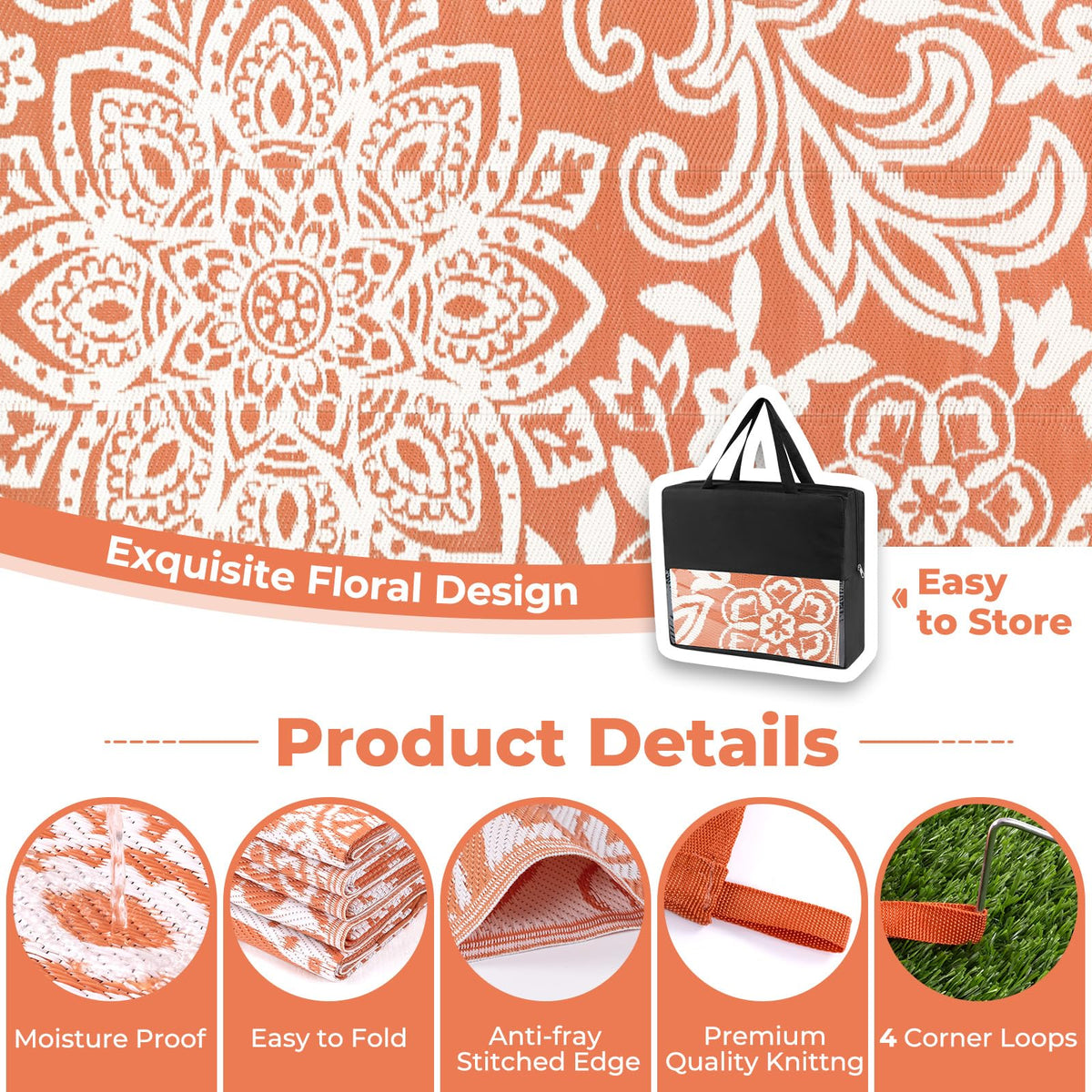 Waterproof Outdoor Rug 6' x 9' (Orange / 6' x 9')