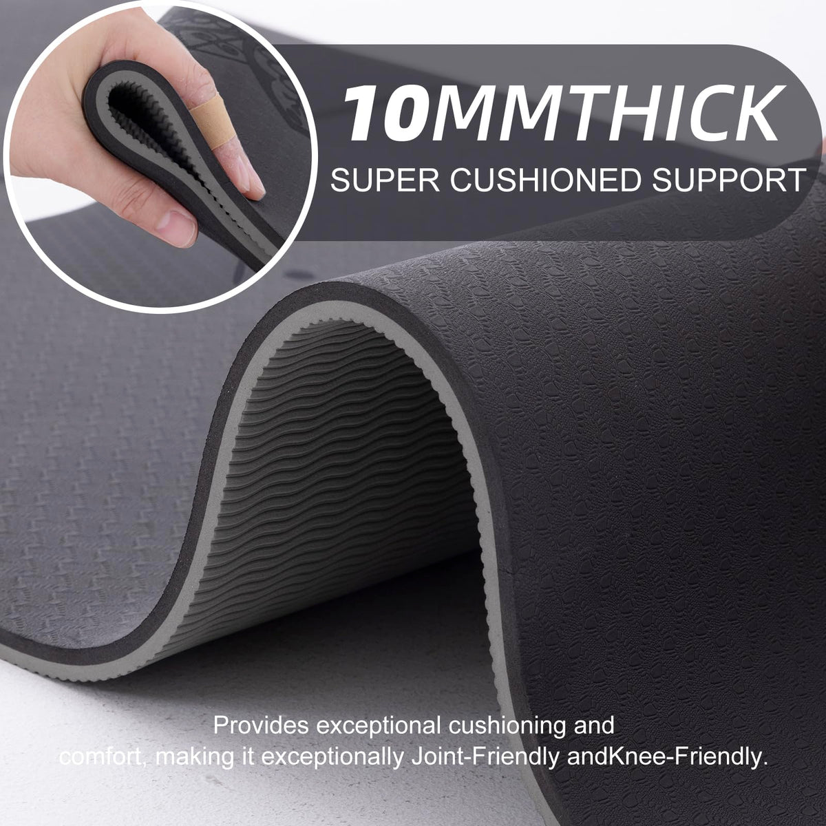 Yoga Mat for Women Men (72"x24"x2/5" / Glacier Gray & Jet Black)