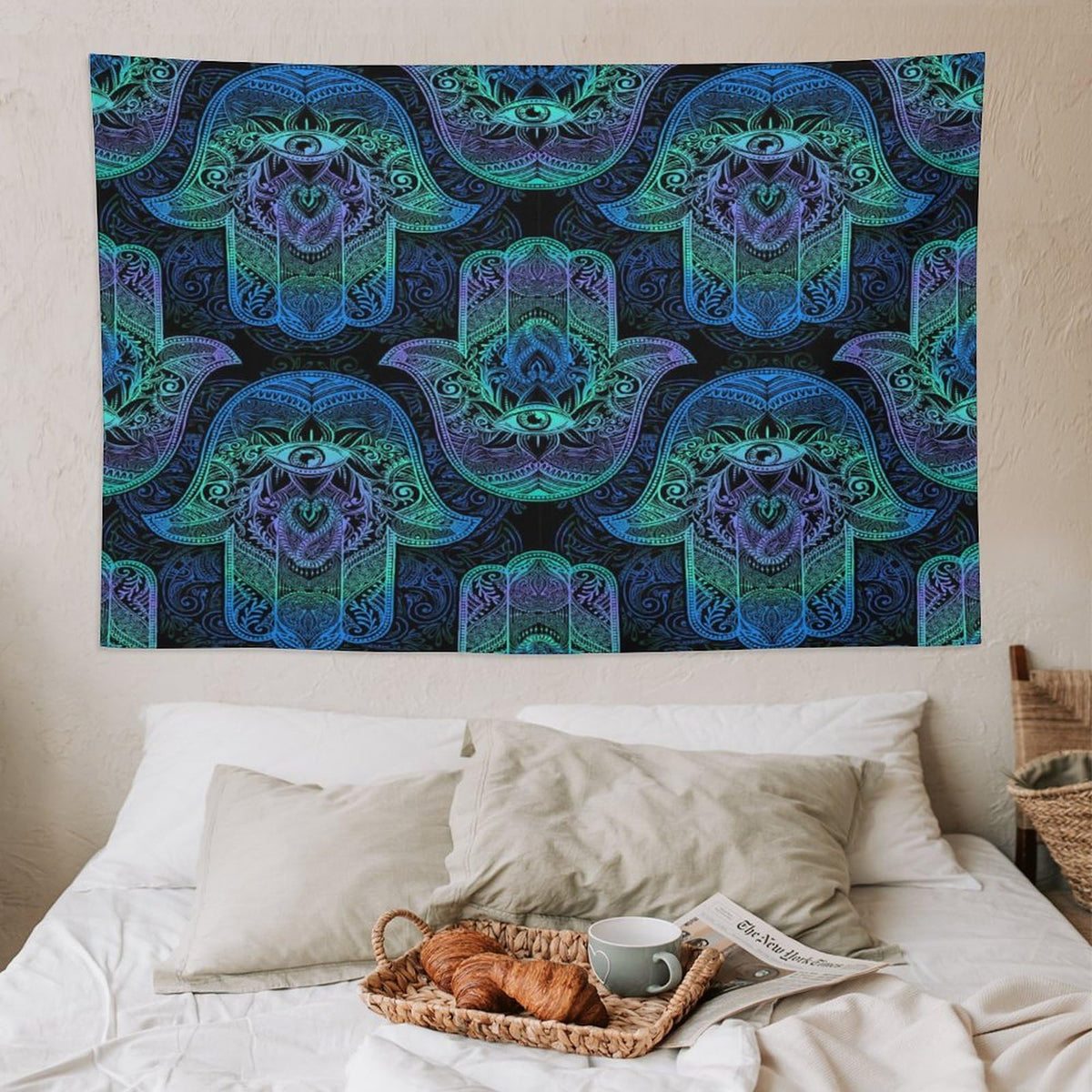 Boho Hamsa Tapestry Wall Hanging Fatima Hand Bohemian Retro Mandala Tapestries Home Decor for Living Room Bedroom Apartment Farmhouse Dorm 60"x90" (60"L x 90"W / Mandala-4)